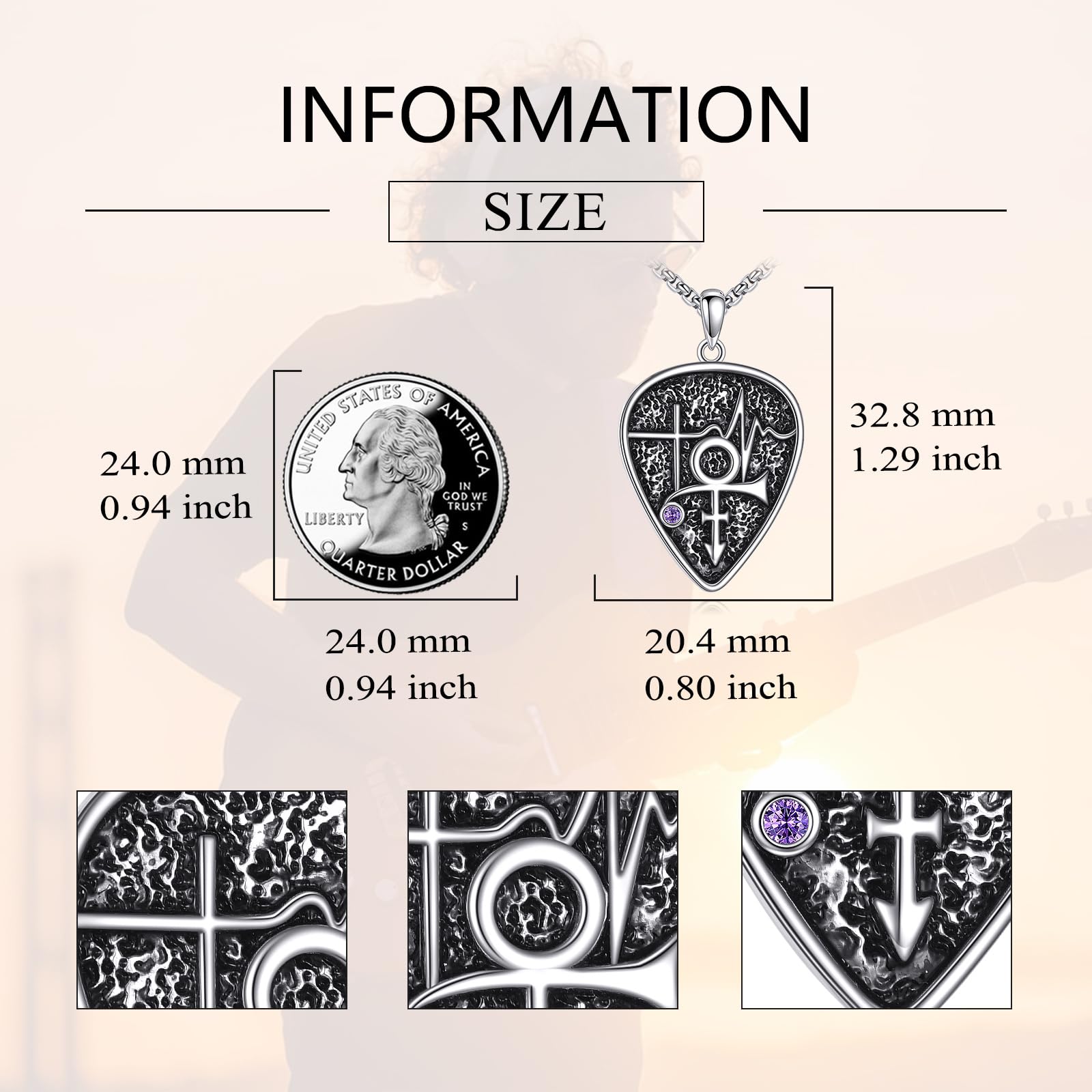 Collana con ciondolo per chitarra, in argento Sterling con simbolo principe, simbolo principe, regalo per donne e uomini