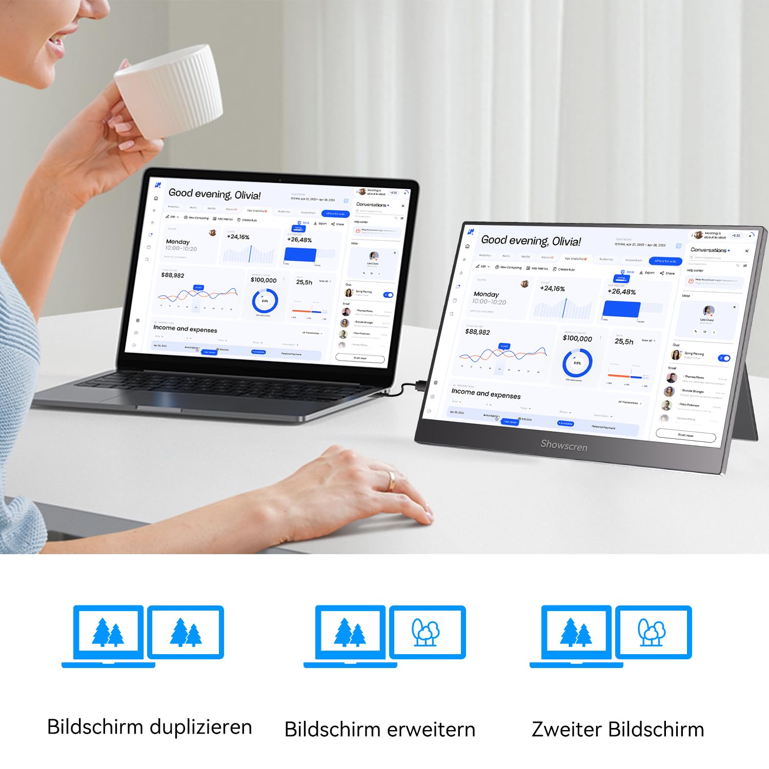 14 Zoll tragbarer externer Monitor, 1920 x 1200 Pixel 60 Hz 99% sRGB, Mini-HDMI USB-C Monitor mit integrierten Lautsprechern, portabler Zweitbildschirm für Laptop PC PS4 PS5 Xbox