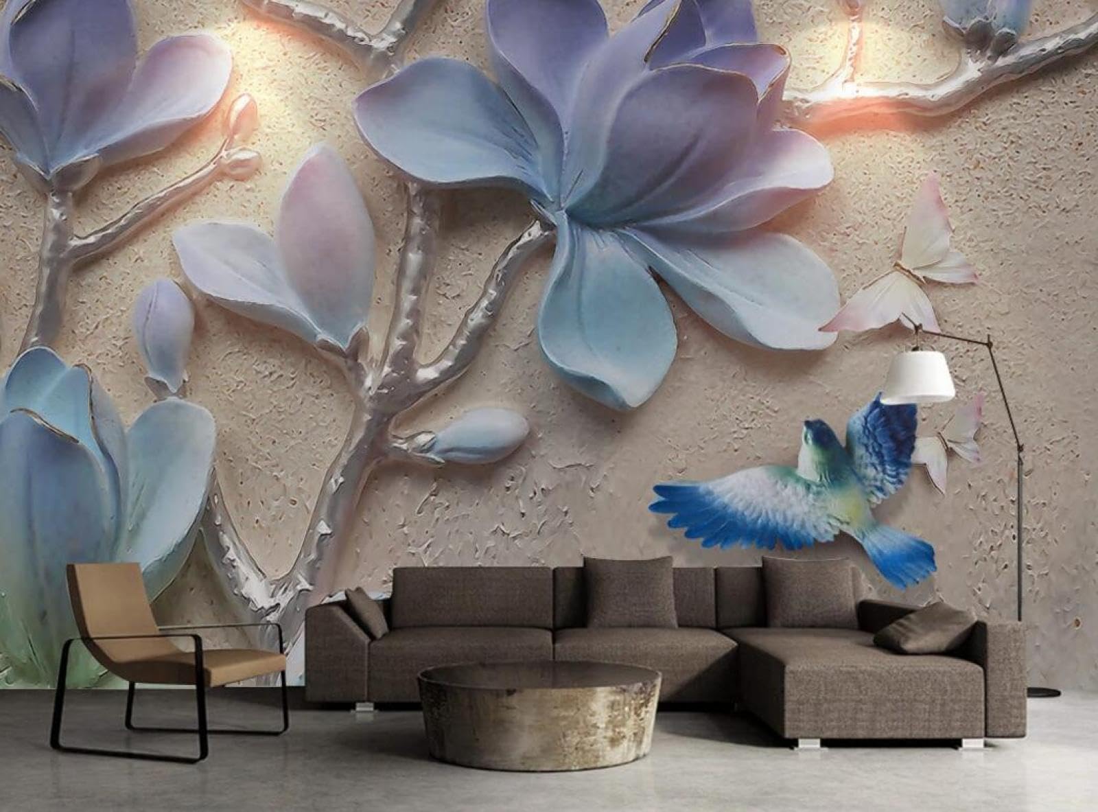 Papier Peint Panoramique Relief de Fleurs Tapisserie Luxe 3D