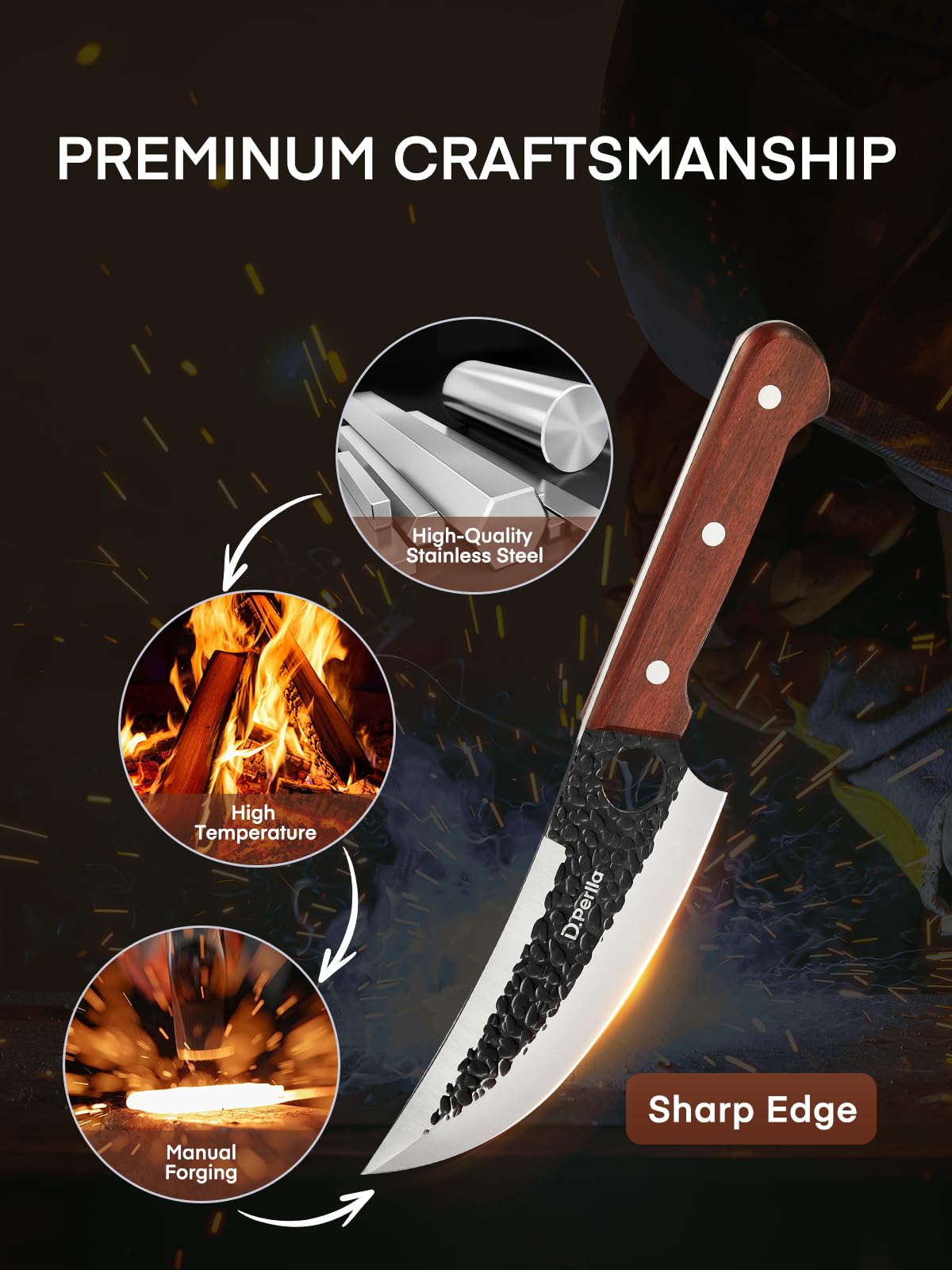 D.Perlla Set di Coltelli da Macellaio 3 Pezzi Coltello da Mannaia, Coltelli da Chef per Carne in Acciaio per Casa Cucina Campeggio All'aperto BBQ