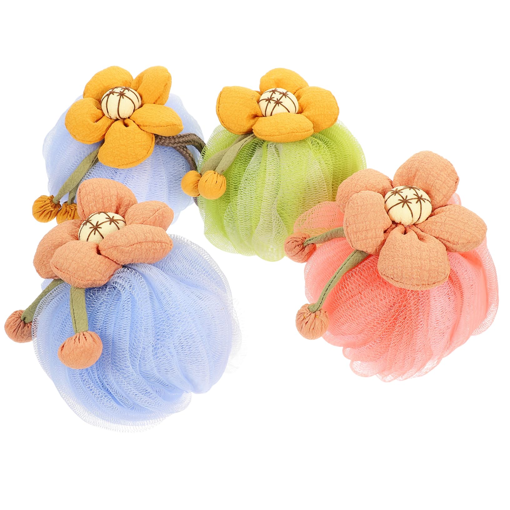 MUCKLILY 4Pcs Cartoon Shower Loofah Balls Soft Bathing Skin Scrubber for Adults Easy Bubble Production Gentle Exfoliating Bath Sponge for Relaxing Daily Cleansing