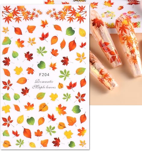 Miniatura 7 de JMEOWIO 9 hojas de calcomanías de arte de uñas de otoño y otoño, calcomanías autoadhesivas para uñas, calabaza, hoja de arce, Acción de Gracias,