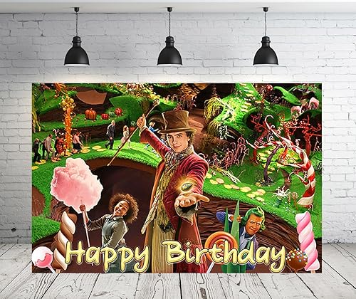 Fondo de fotos de Willy Wonka de 5 x 3 pies de fábrica de chocolate para suministros de fiesta de cumpleaños Charlie y la fábrica de chocolate,