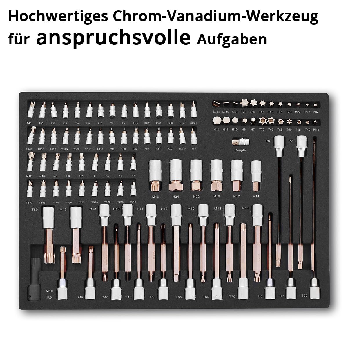 STAHLWERK Set di chiavi a bussola e a bussola da 102 pezzi in inserto per carrello dell'officina. Utensili CrV di alta qualità in inserto per carrello degli attrezzi per un ordine perfetto, set di