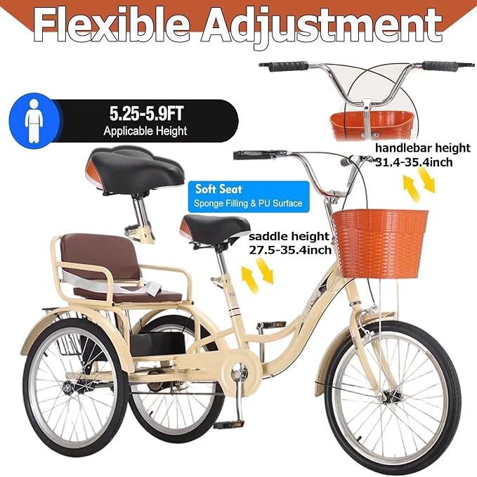 Triciclo adulto con frenos dobles y asiento ajustable miniatura 5