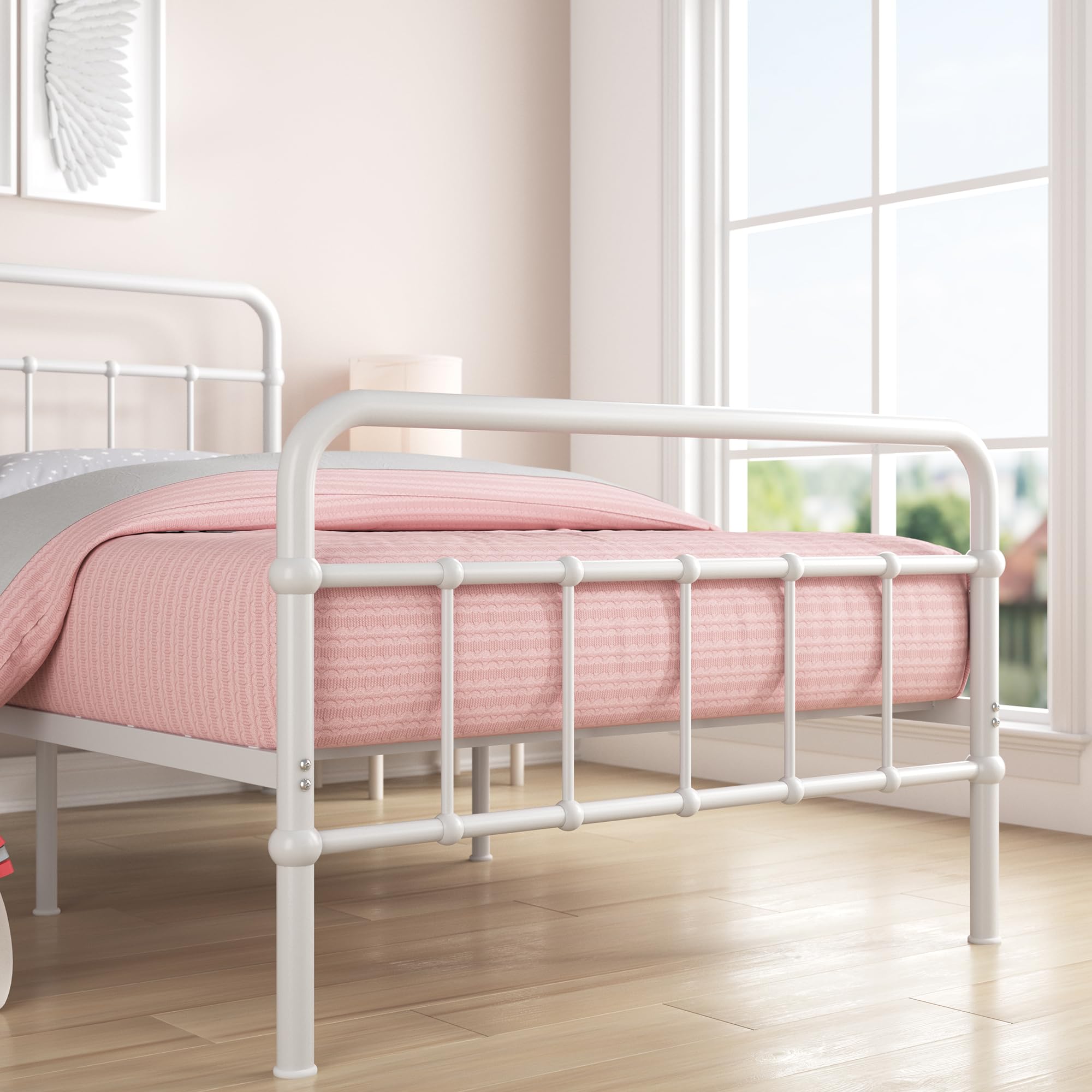 Zinus Florence łóżko 90 x 200 cm – wysokość 30 cm z miejscem do przechowywania pod łóżkiem – metalowa rama łóżka platformowego z zagłówkiem i podnóżkiem – czarne
