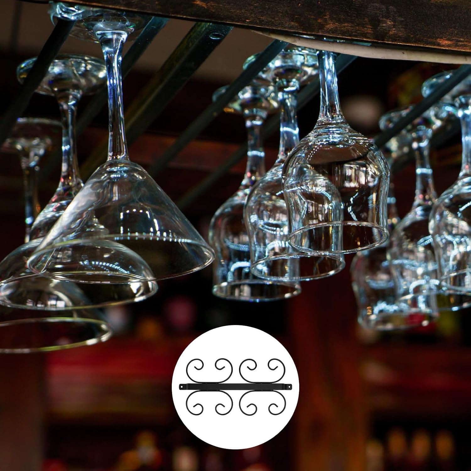 Hanging Wine Glass Rack for 8 Goblets, Iron Black Stemware Organizer