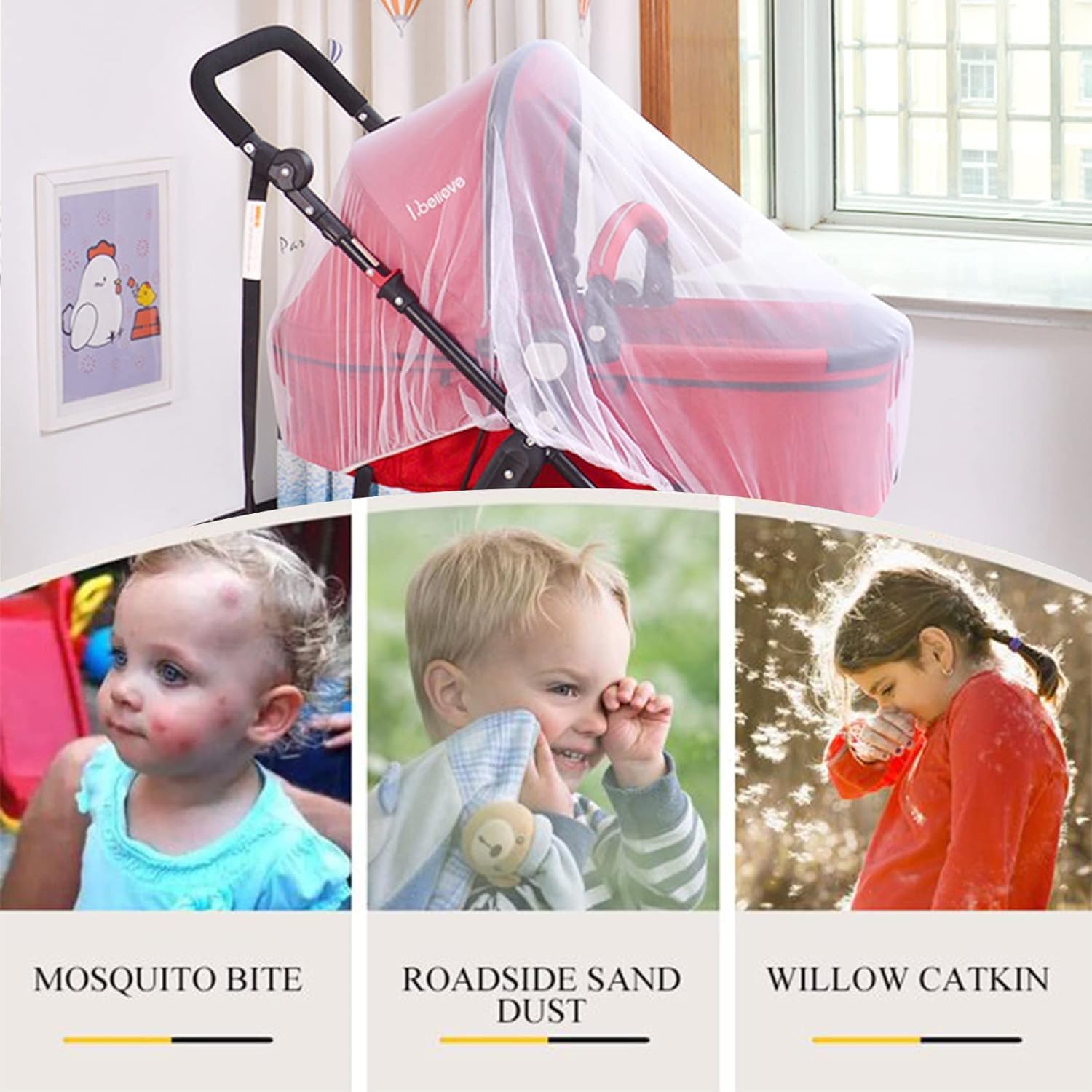 Zanzariera Universale per Passeggino, Zanzariera per Culla, Zanzariere Carrozzina per Neonati, Zanzariera per Carrozzina, Accessori Per Passeggino, per Proteggendolo Il Bambino da Insetti (Bianco)