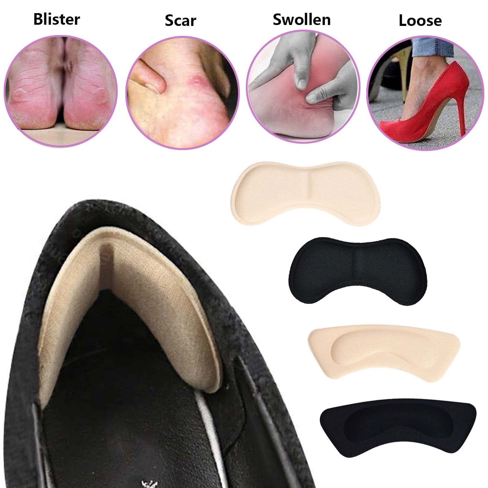 Almohadillas para el talón,8 pares de cómodas taloneras,plantilla autoadhesiva para el cuidado de los pies para zapatos,evitan que los talones rocen y resbalen(Color de piel/negro)