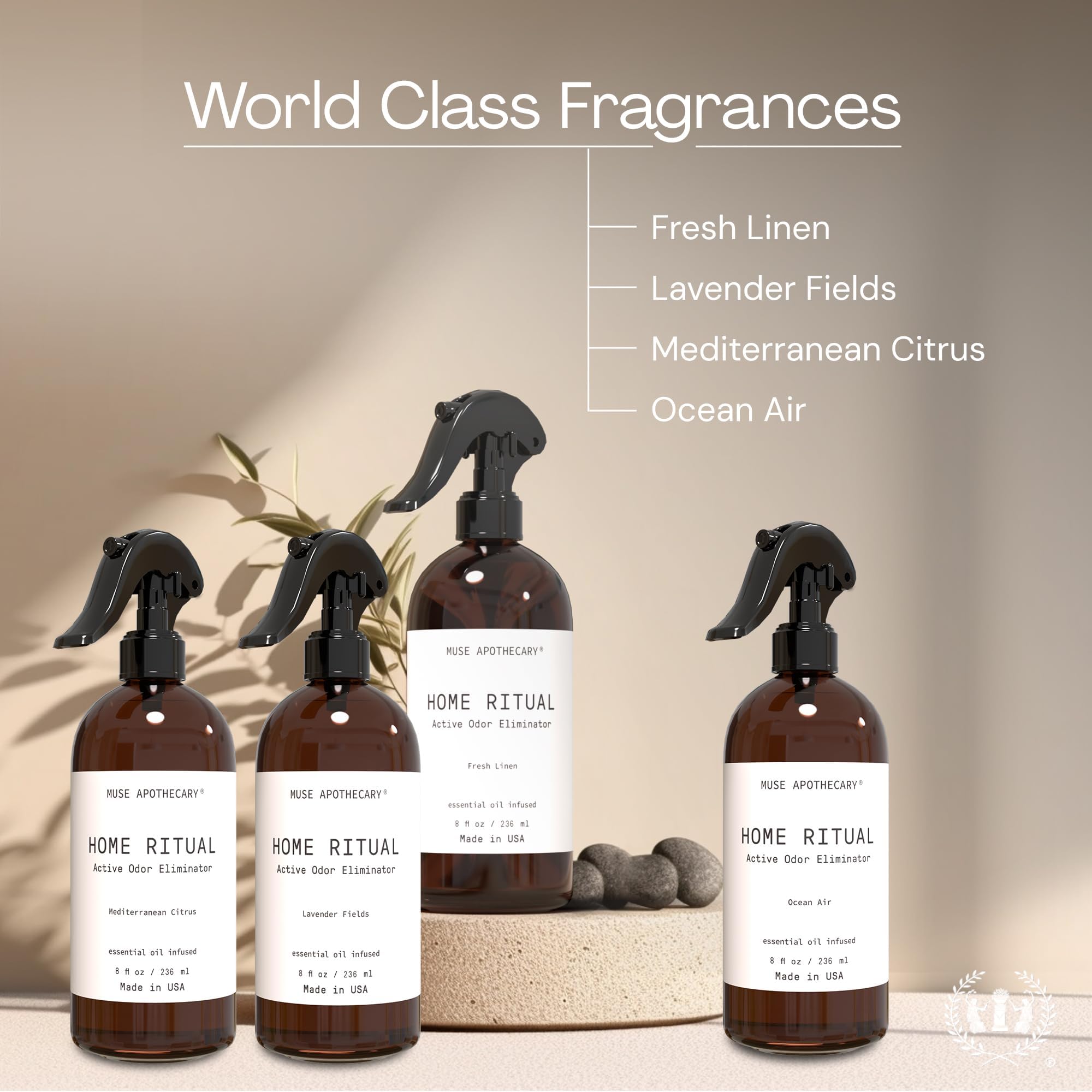 Muse Apothecary Home Ritual Active Odor Eliminator Spray - Furniture Deodorizer Spray & Bathroom Odor Eliminator for Home - Essential Oil Air Freshener - 8oz, Mediterranean Citrus view 4