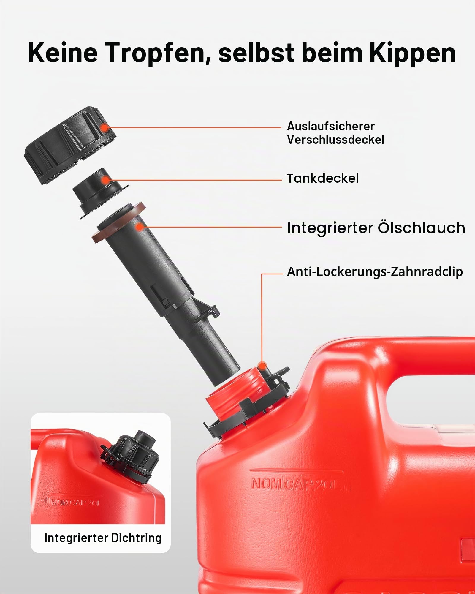 VEVOR Kraftstoffkanister, 2er-Pack 19 L, Benzinkanister mit Ausguss & klarer Skala, max. Durchflussrate 15 L/min, Flüssigkeitsbehälter für die meisten Autos, Motorräder, ATVs & UTVs, rot, 2er-Pack