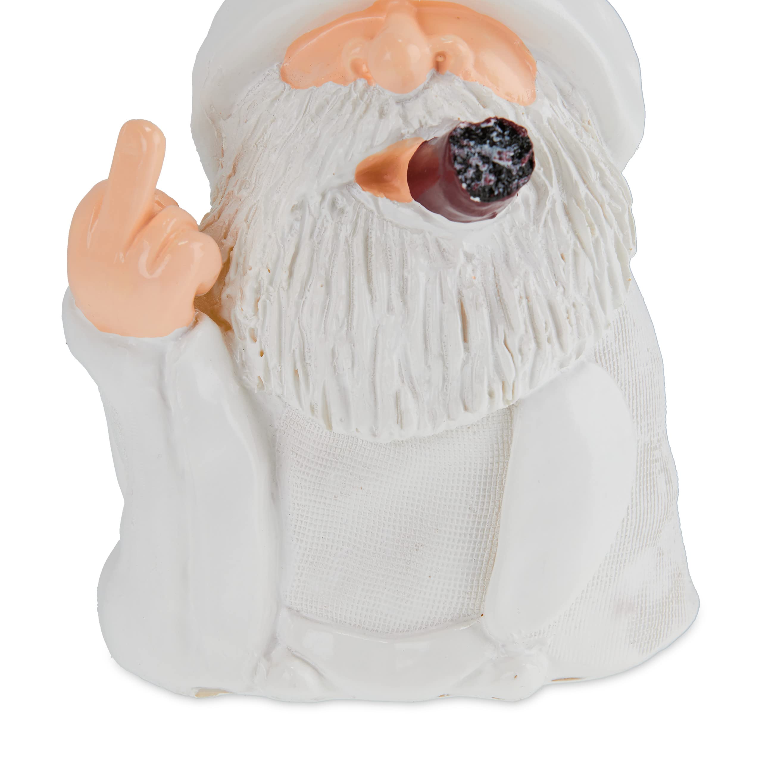 Relaxdays Gnomo de Jardín Sacando el Dedo, Resistente Intemperie y Heladas, Figura Enano Enfadado, Piedra Falsa, Blanco, Polirresina, 15 x 9 x 7 cm