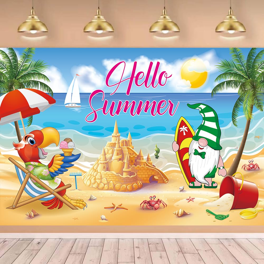 Summer Hawaiian Beach Backdrop Banner Hello Summer Party Photo Booth Background for Photography Aloha Luau Hawaiian Party Decorations Colorful Theme
