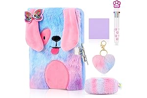 Plush Rainbow Dog Notebook Set: A Fuzzy Diary with Lock for Secret Thoughts
