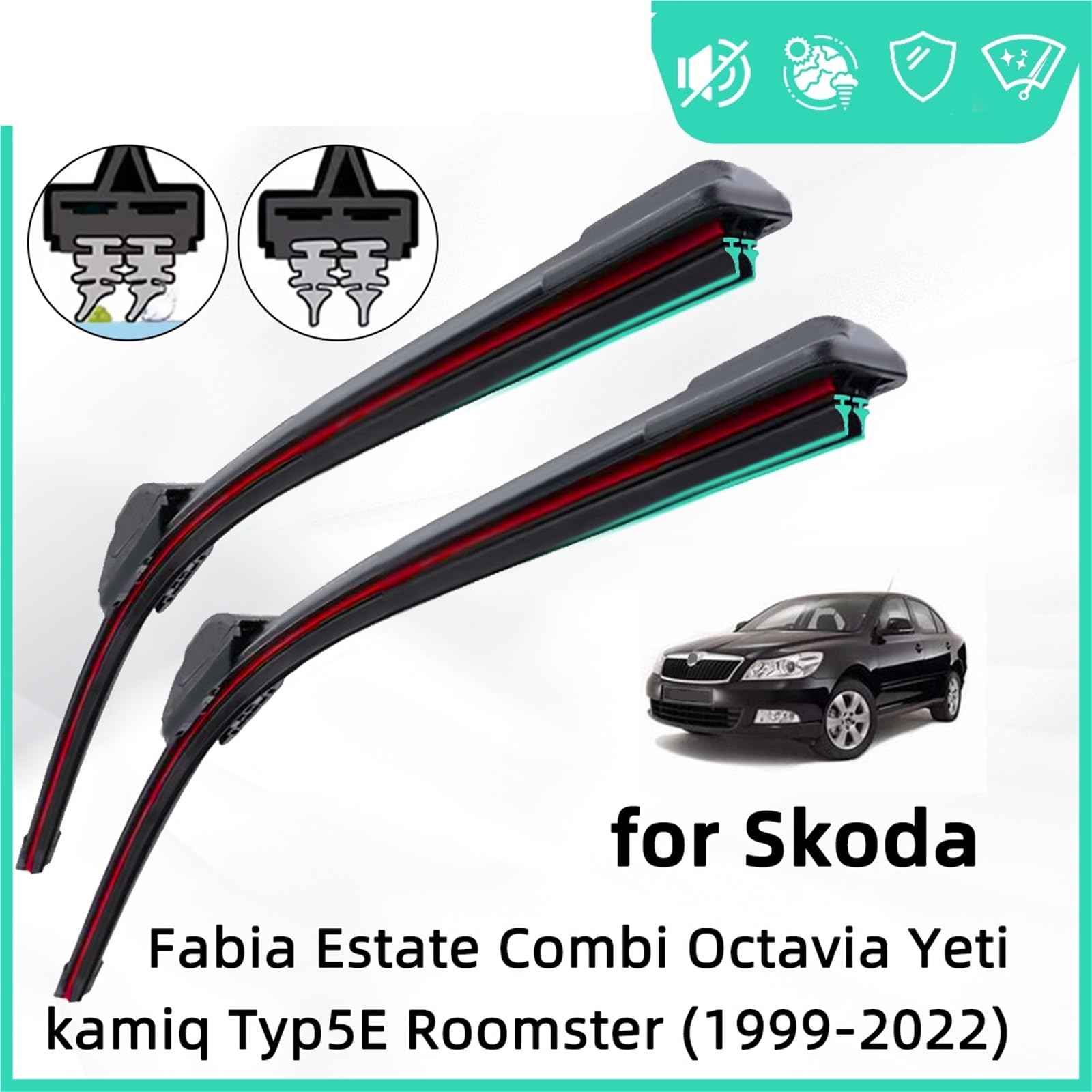 Pasuje do Skoda Fabia Kombi Combi Octavia 1U A5 Yeti Przednie wycieraczki samochodowe z podwójną gumą Dysza spryskiwacza przedniej szyby