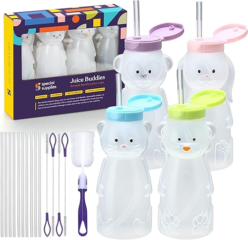 Miniatura 9 de Special Supplies Honey Bear - Taza de paja para bebés, paquete de 4, divertida bebida de entrenamiento de destete con forma de animal para