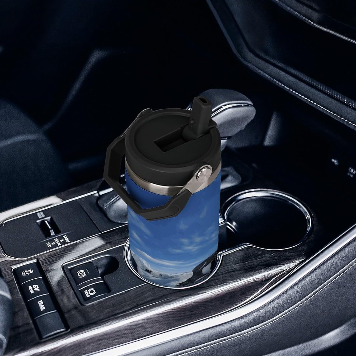 Snow Mountain Penguin Water Bottle 30 Oz Fits Car Cup Holder,Insulated Coffee Mug Large Capacity Car Cups,Stainless Steel Double Wall Sport Bottle for Travel Sports Gym