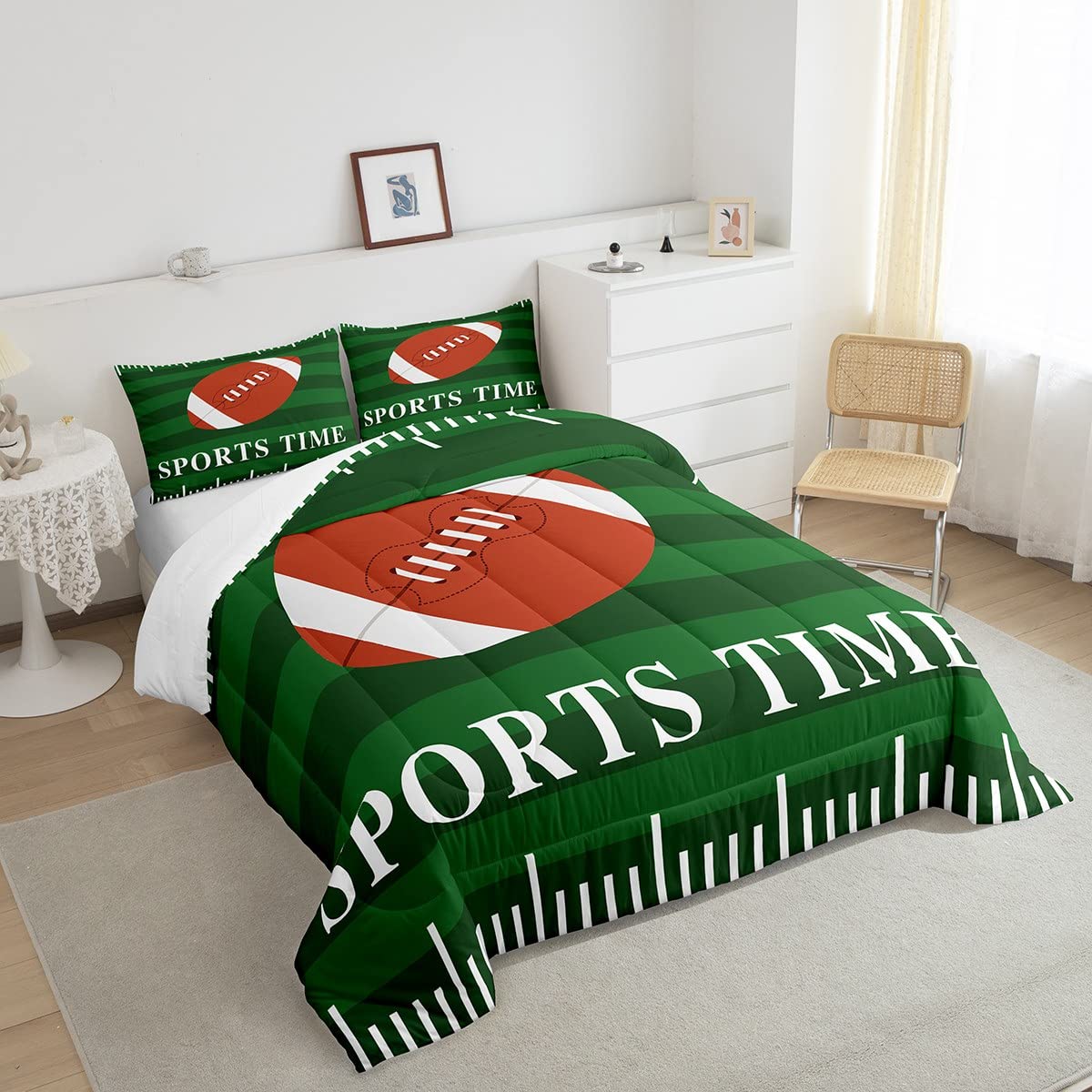Zestaw pościeli do piłki nożnej, rugby, sportowy, zestaw pościeli, piłka nożna, gra w dół, kołdra dla chłopców, dziewcząt, nastolatków, boisko do piłki nożnej, wkładka na kołdrę, zestaw z 2 poszewkami na poduszkę, King