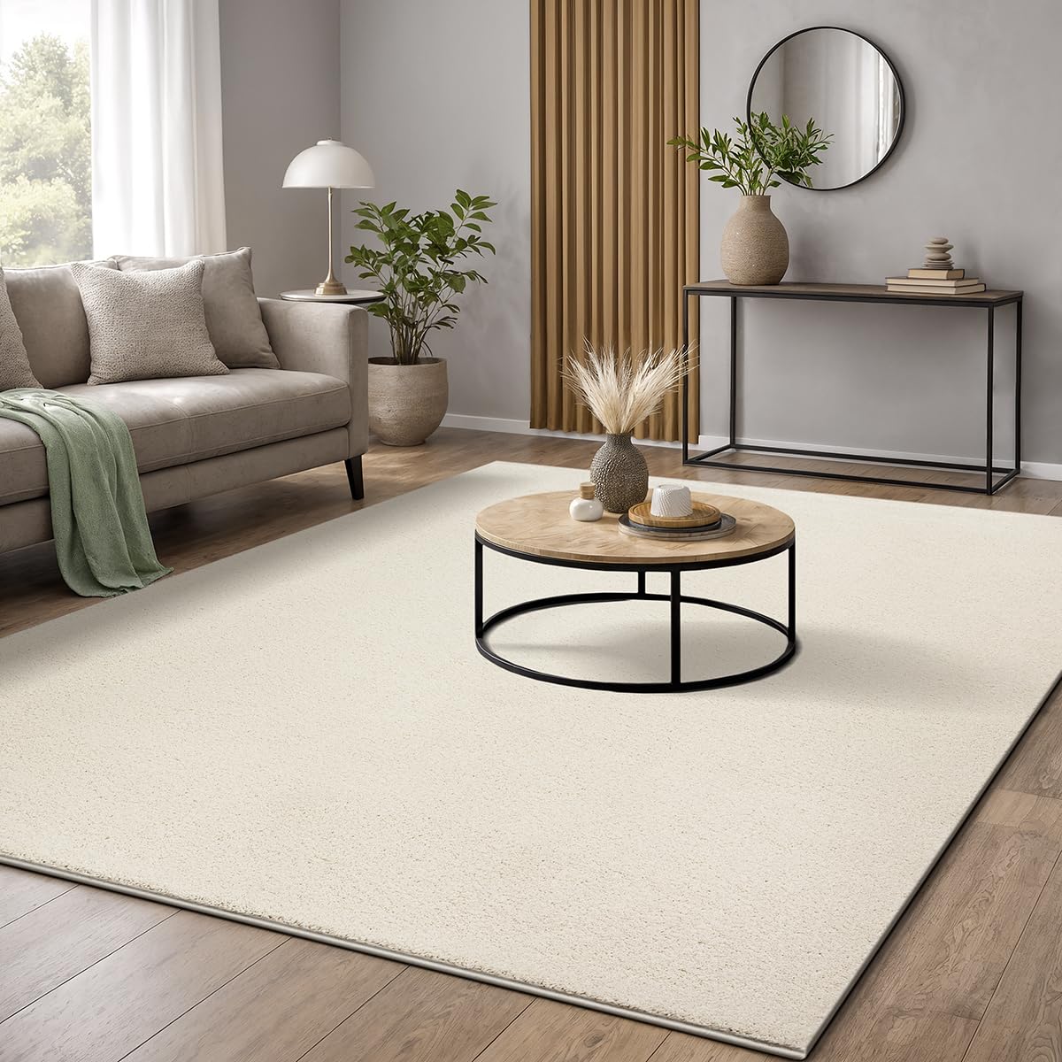 the carpet Marley, Tapis Élégant de Designer, Tapis de Salon, À Poils Courts, Doux, Facile d'entretien, Élégant, Uni, Crème, 200 x 290 cm