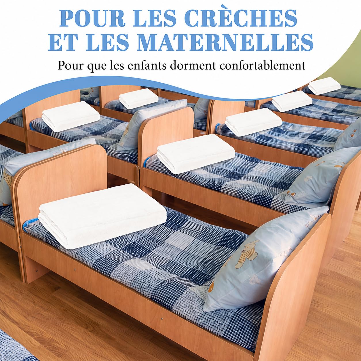 Lot de 10 Couvertures de Sieste pour Crèche, 150x100 cm Plaids en Flanelle | Couvertures Blanches Légères et Respirantes pour Garderie, Maternelle, Lit Enfant et Usage en Collectivité