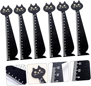 OFFSCH 6 Piezas Regla De Madera Sólida De Forma De Gato Multi Escuela Aula Útiles Escolares Lindos Pata Reglas Rosas Temático Lindo Estacionario Gobernante Regla De Dibujos Animados Negro