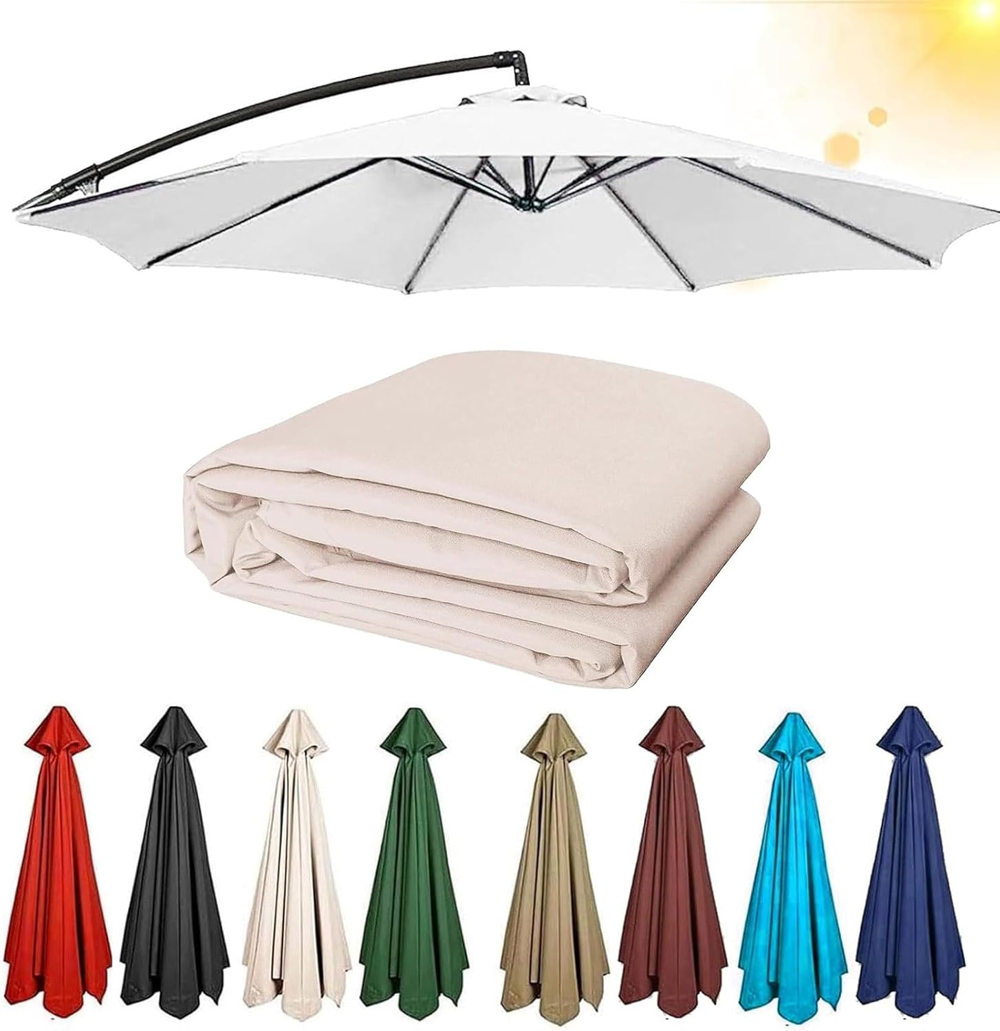 Patio Umbrella Cover Cloth 200cm 270cm 300cm Uv Protection Polyester 6 Ribs 8 Ribs Outdoor Table Umbrella Canopy Sun Shade Cover Replacement Cloth for Umbrella, Beige