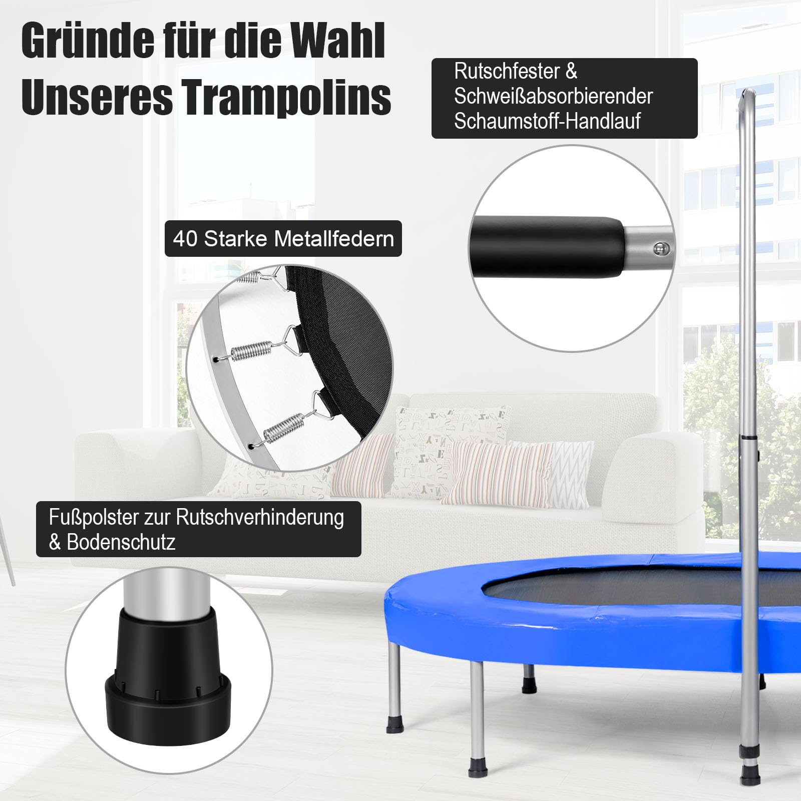 GOPLUS Trampolina dla 2 dzieci, 5-stopniowa regulacja poręczy, składana trampolina dziecięca do użytku wewnątrz i na zewnątrz, trampolina fitness dla dzieci/dorosłych, obciążenie do 150 kg