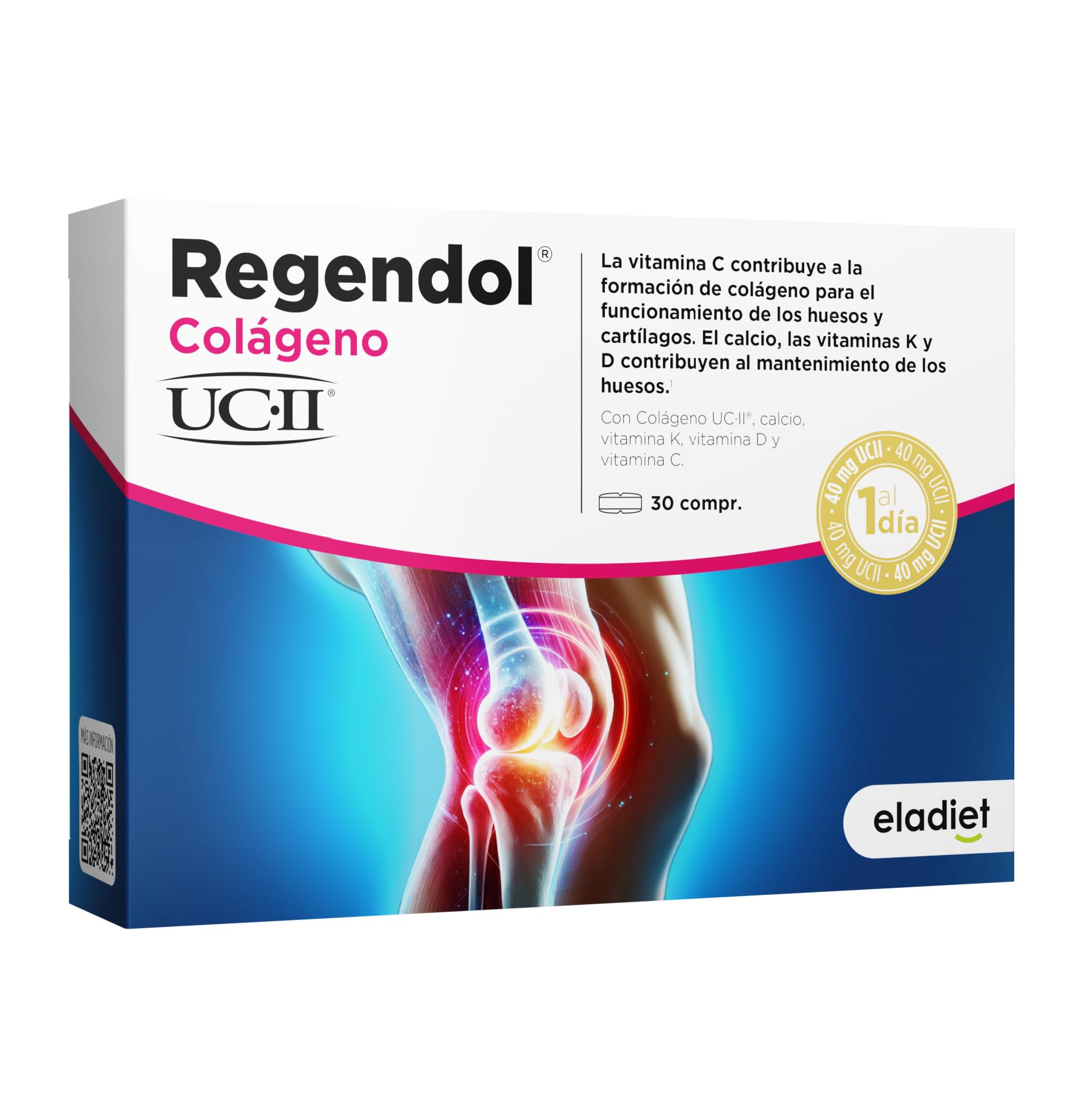 REGENDOL COLÁGENO UCII® [Colágeno Tipo II 40mg] Con Calcio, Vitamina C, Vitamina D3, Vitamina K2 - Para el Mantenimiento de Huesos y Articulaciones, Favorece la Formación de Colágeno | ELADIET