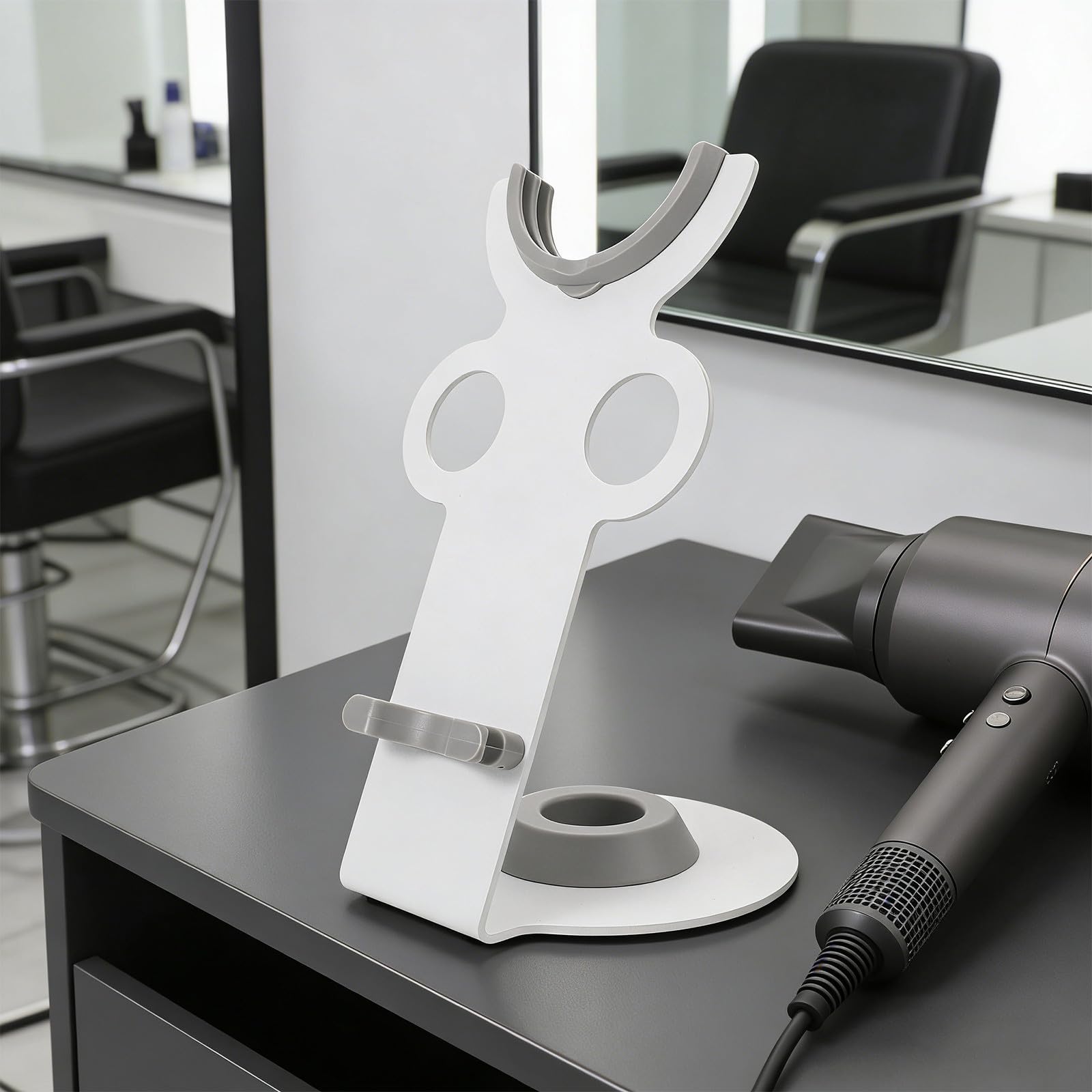 LALAFINA Soporte Organizador para Secador de Pelo, Soporte para Secador de Pelo de Escritorio, Metal y Plástico, Blanco, sin Taladro, para Estación de Salón y Baño