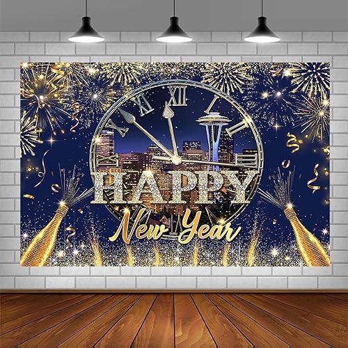 Miniatura 3 de Telón de fondo dorado negro de 7 x 5 pies, feliz año nuevo, 2024, bésame a medianoche, fotografía de fondo Cheers to the New Year Eve Hello 2024,