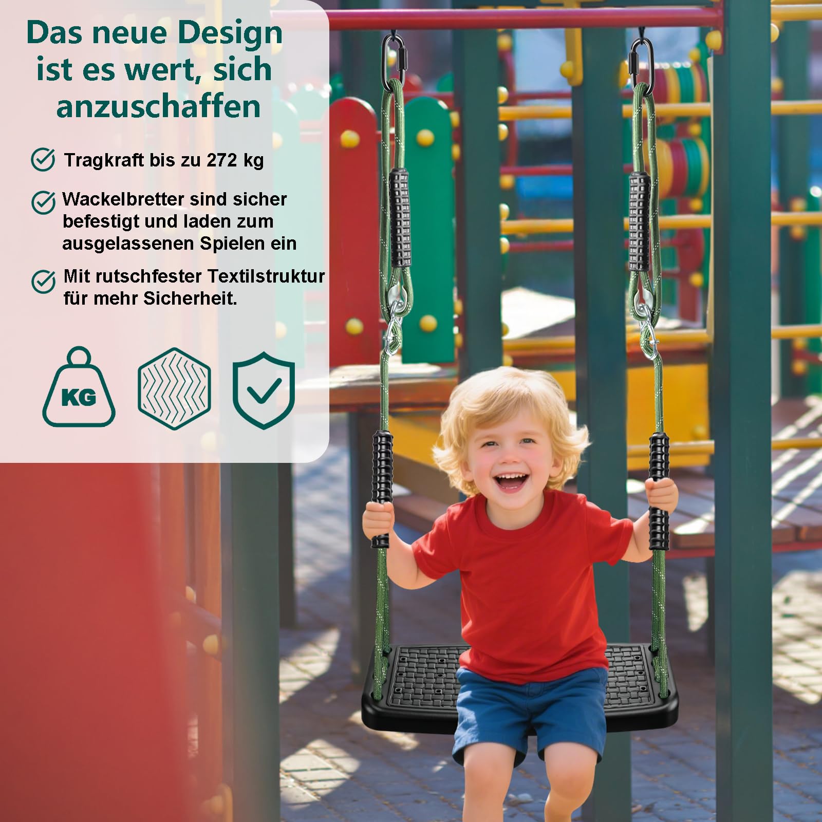 Schaukel Erwachsene, Indoor Outdoor Kunststoff Schaukelsitz Set | Mit Verstellbarem Seil 130 cm-200 cm und 2 Karabinern, für Kinder/Erwachsene Spielplatz Schaukel Garten Schaukel, Schwarz