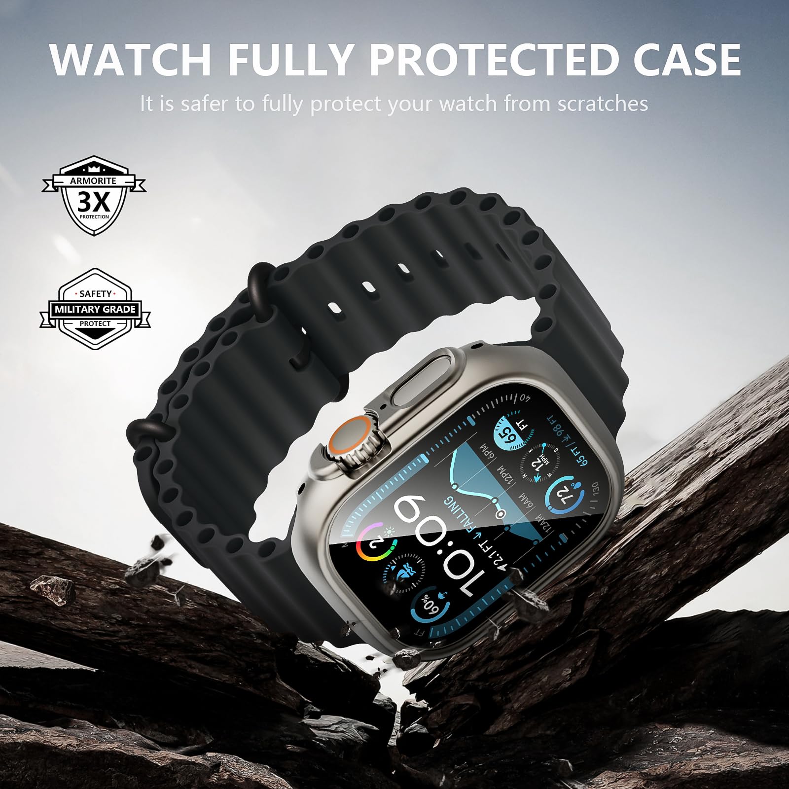 Diruite 2+2 Etui Ochronny do Apple Watch Ultra 3/2/1 49mm Panzerfolie Ochronny,Odporno Zarysowanie Case*2+HD Folia Ochronna*2,Stal Tytanowa(HD)