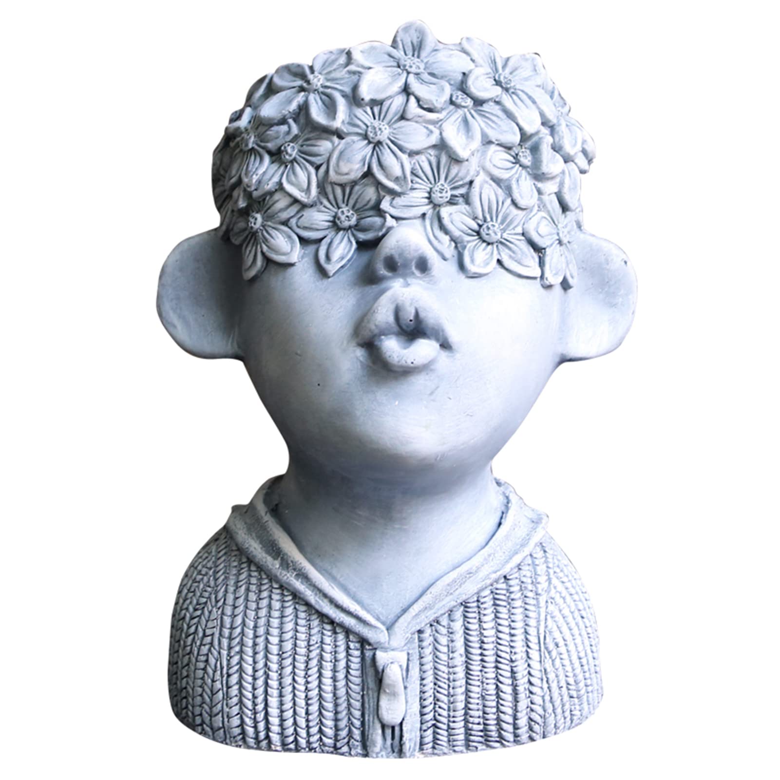 Pot de fleurs visage de garçon blanc cassé avec drainage pour maison et bureau