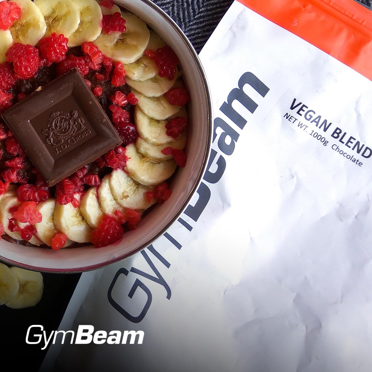 GymBeam Proteine Vegan Blend - Miscela di Proteine di Pisello, Riso e Canapa, Senza Glutine, Lattosio, Soia e OGM, Ideale per Vegetariani e Vegani, Basso Contenuto di Zuccheri (1000 g, Cioccolato)