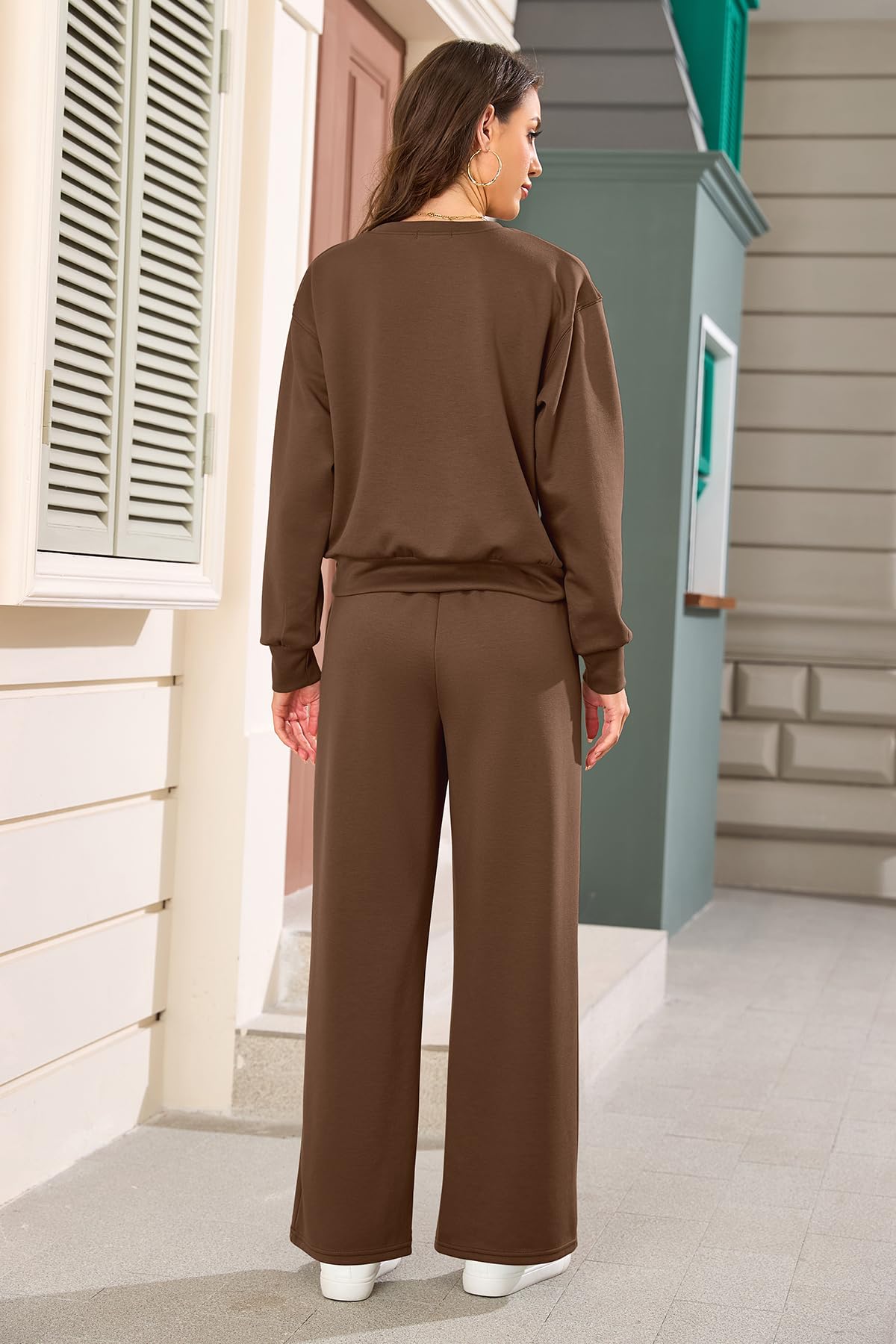 SHEKINI 2-częściowy damski dres treningowy, sweter z długim rękawem, dres, bluza z szerokimi nogawkami, zestaw wypoczynkowy, Homewear na jesień i zimę