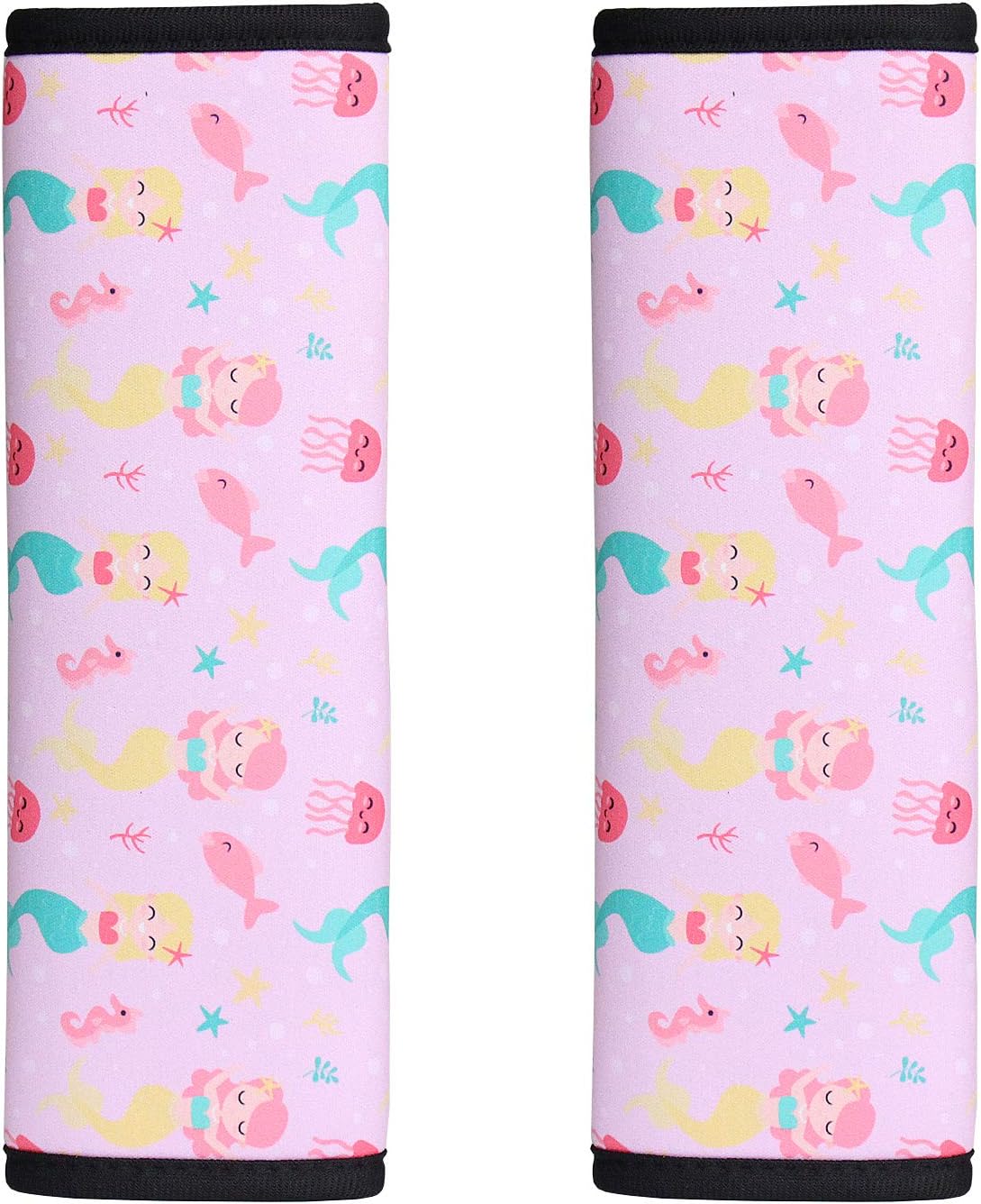 2 Pack Seat Belt Covers for Kids, FRRIOTN Soft Comfort Seat Belt Cushion for Children, Cute Cartoon Pattern Car Seat Belt Pads Cover for Girls and Boys (Pink Mermaid)