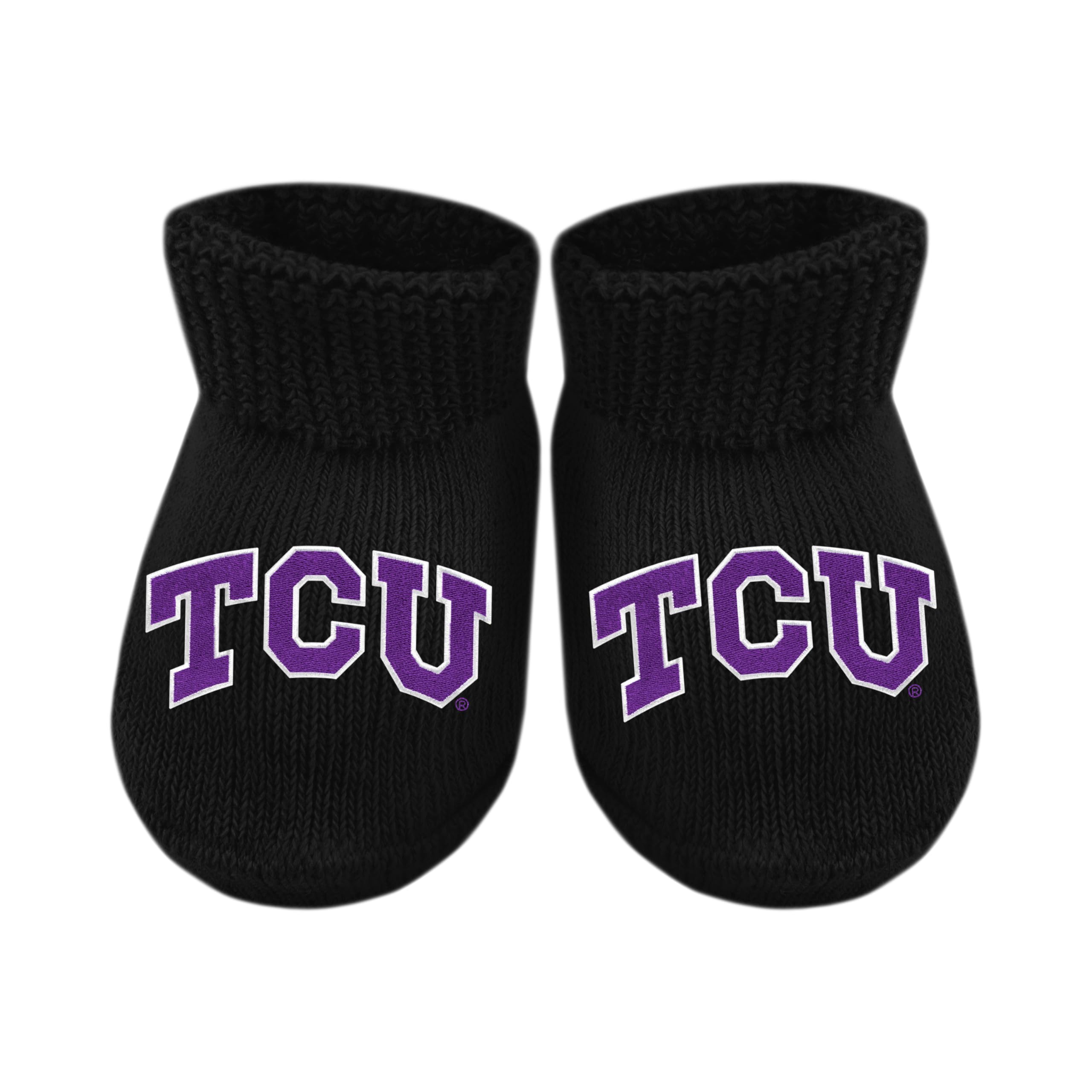 Creative Knitwear College Baby NCAA Officially Licensed Baby Bootie Sock - TCU Horned Frogs Logo - Black - Newborn - 6 Months