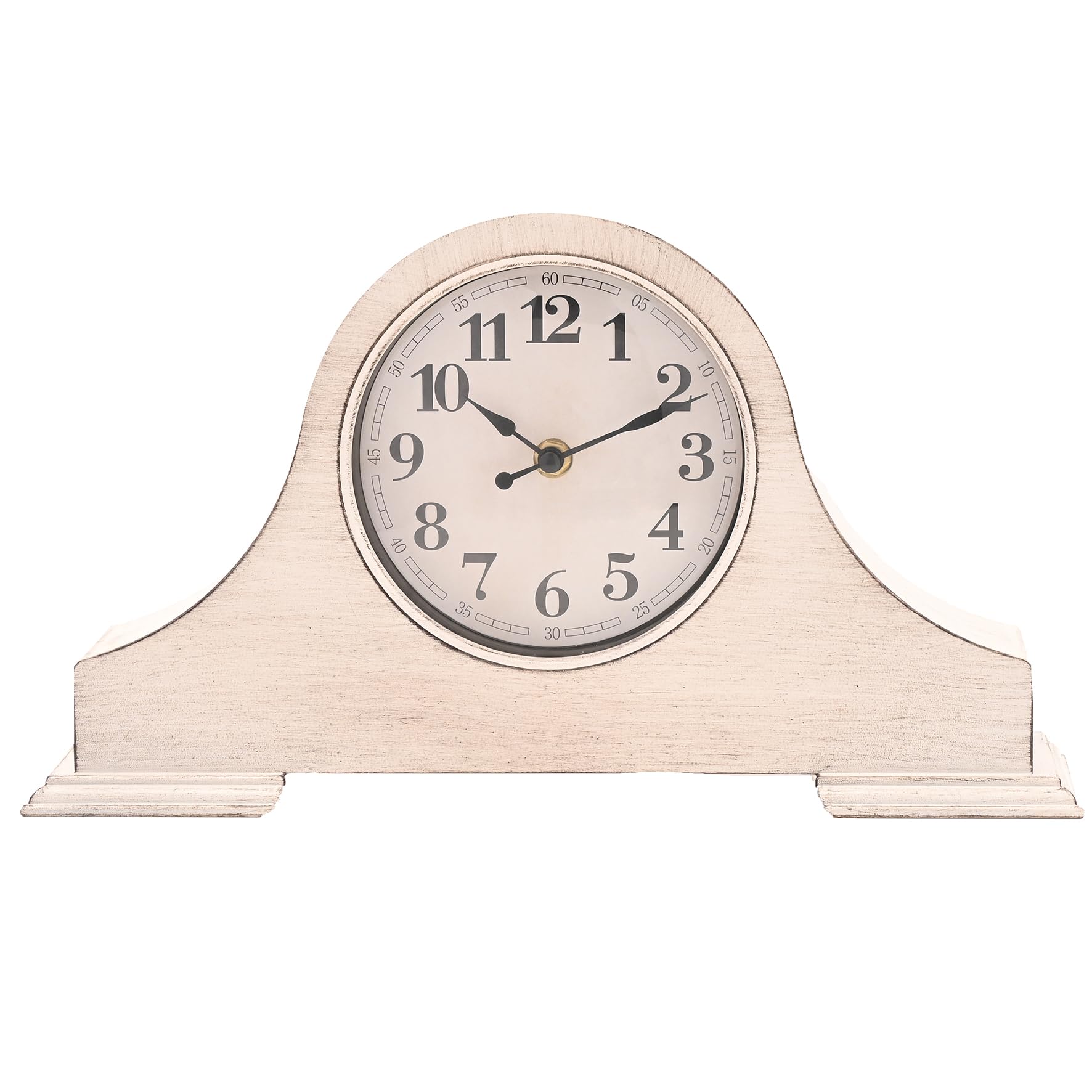Woodhouse & Mitchell Vintage Mantel Clock – 36cm Wood-Effect Mantle Clock, Silent Non-Ticking Quartz Fireplace Clock, Classic Retro Shelf Clock for Living Room, Bedroom or Hallway (Distressed White)