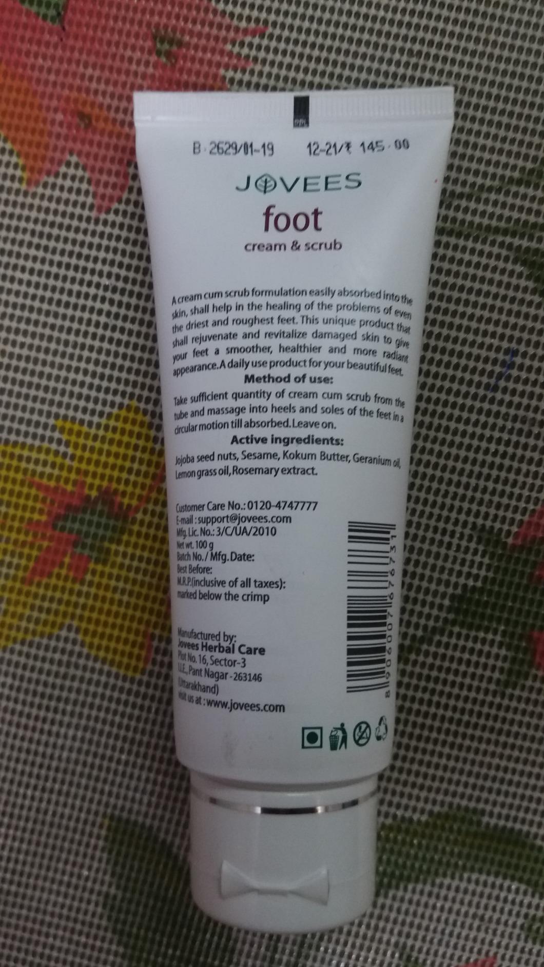 Jovees Herbal Foot Care Cream & scrub 2in1 Formula Hydrates