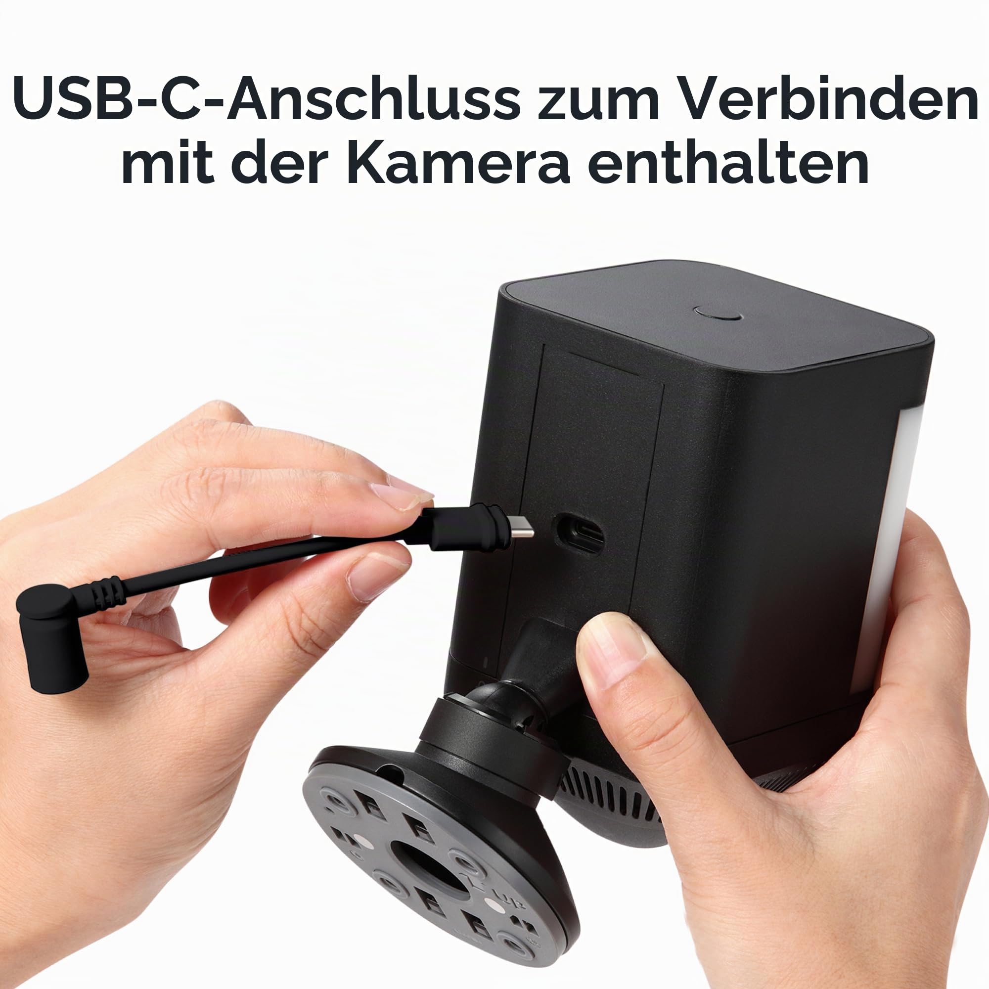 Wasserstein Solarpanel kompatibel mit Ring Spotlight Cam Plus/Pro/Battery und Ring Stick Up Cam Akku – inklusive Hohlstecker mit USB-C-Adapter – 2 W 5 V Aufladung (1 Stück, schwarz)