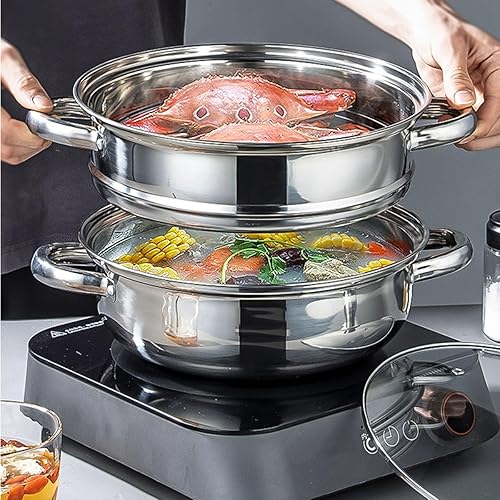 Miniatura 3 de Olla de vapor con tapa, olla multiusos de acero inoxidable para cocinar al vapor, 11 pulgadas para verduras, guisos, pasta, albóndigas, salsa