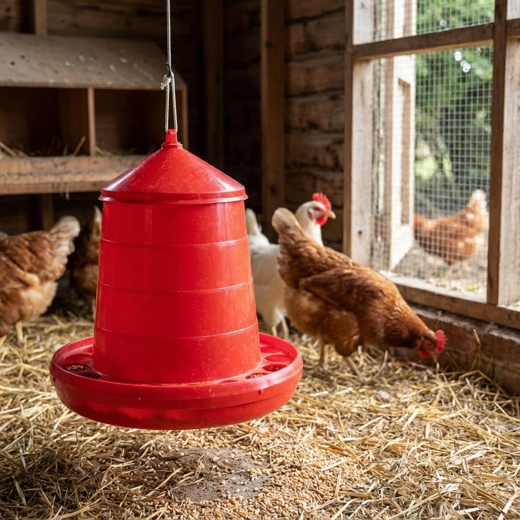 Suinga Pack 5 Mangimi per Uccelli e Galline | Capacità 8 kg | 38x38x60 cm | Plastica Resistente | Colore Rosso
