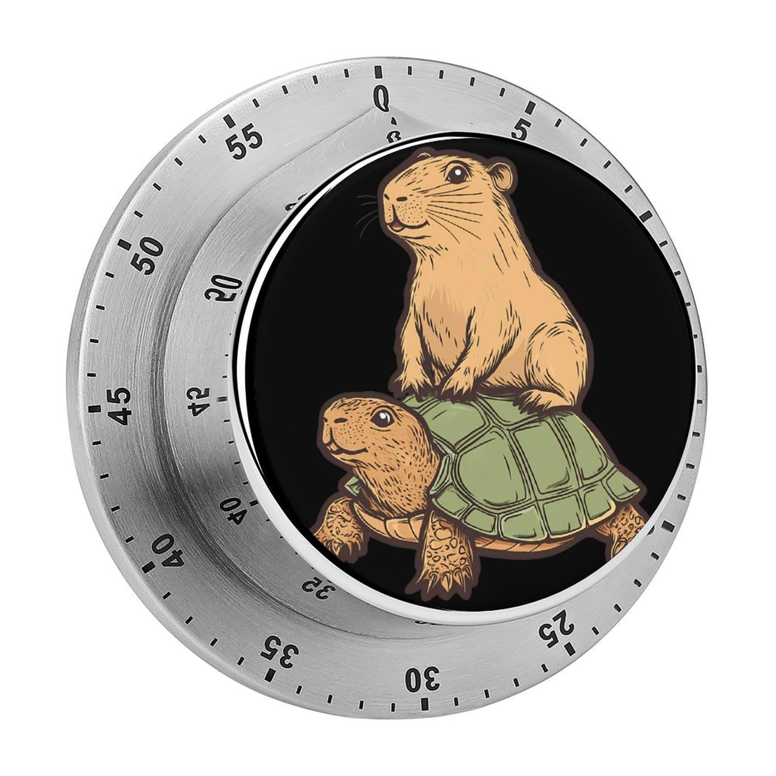 Capybara Sitting on A Turtle Mechanical Timer with Alarm for Kitchen Cooking Productivity Stainless Steel Timers