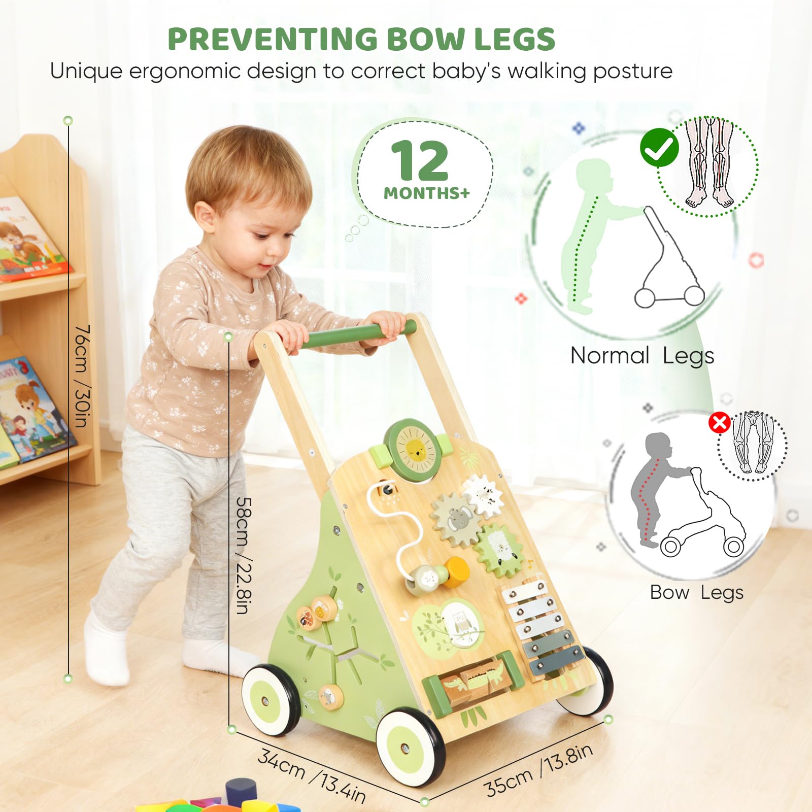 Lauflernwagen Baby Mit 9 In 1 Lauflernhilfe | Aus Holz,Mit Activity,Mit Montessori Spielzeug Multifunktion,Baby Walker Für Babys Ab 12 Monaten