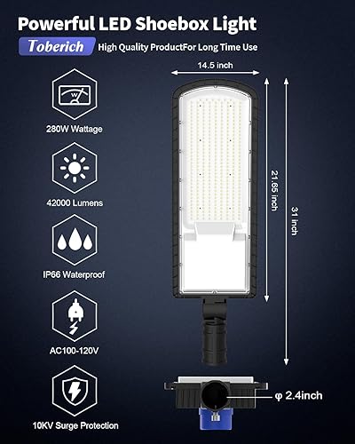 Miniatura 7 de Luz de estacionamiento, 280W 42000LM LED Shoebox Luz del atardecer al amanecer Área comercial Fotocélula 180 Montaje deslizante 6500K IP66 Luz de