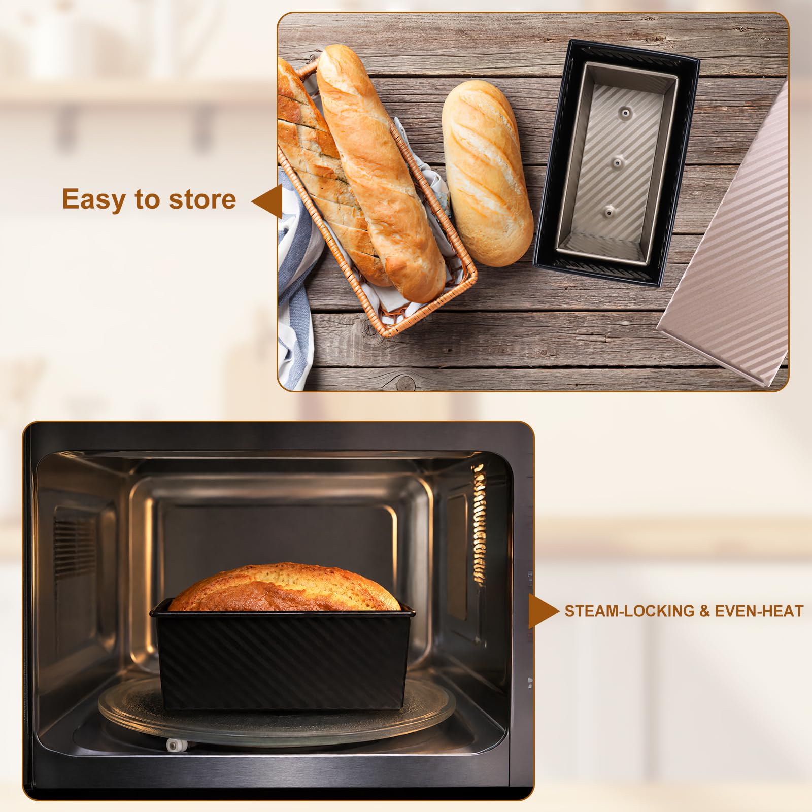 MSYU Pullman Kastenform mit Deckel, 1000 g und 450 g und 360 g, Antihaft-Sandwich-Brotbackform für hausgemachtes Brot, 3 Stück