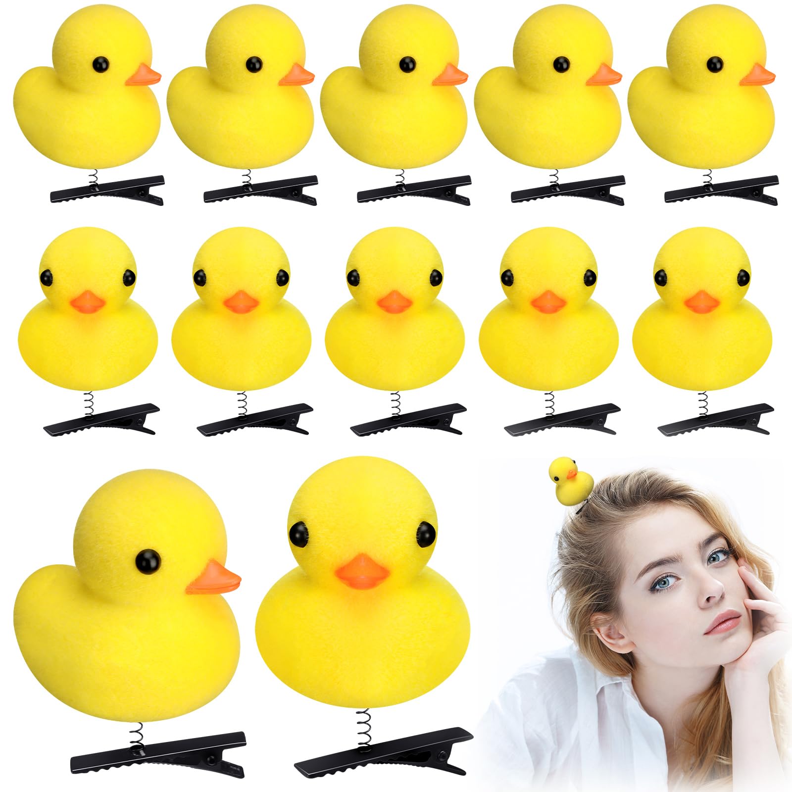 Croknit 12 Pcs Duck Hair Clips Cute Festival Rave Sprouts Yellow Duck Hairpin Kawaii Cartoon Ducky Clips Decorative Hair Accessories for Summer