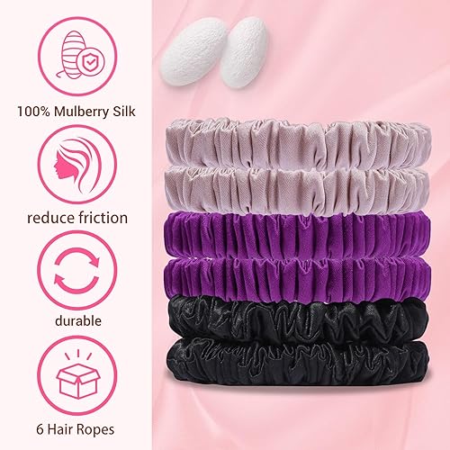 Miniatura 2 de 6 ligas y coleteros de seda para el cabello versátiles para cabello rizado, grueso o fino, color negro para mujer, lindos coleteros de satén para