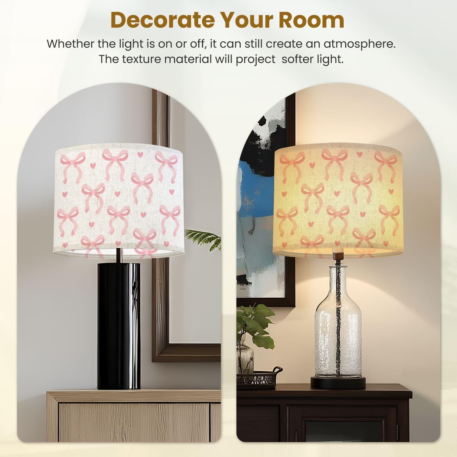 Drum Lamp Shades cute coquette aesthetic seamless pink ribbon bow white Lamp Shade for Floor Lamps Table Lamps Pendant Light 11"x8.9" Linen Replacement Large Lampshades