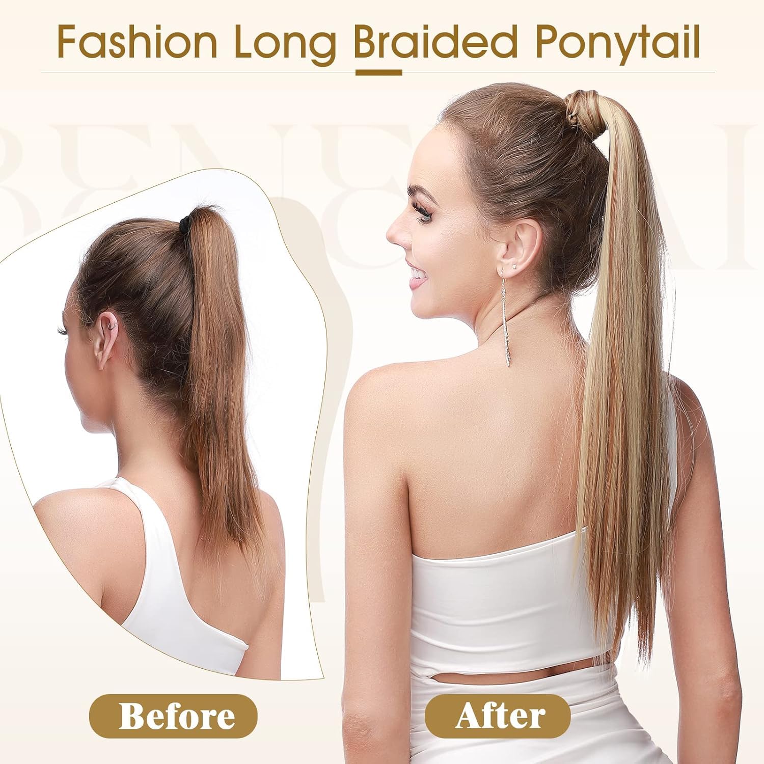 Benehair Cola de Caballo Extensiones 81 cm Largo Liso Coleta Postiza Pelo Natural Postizos de Pelo Natural Sintética Ponytail Extension para Mujeres Marrón